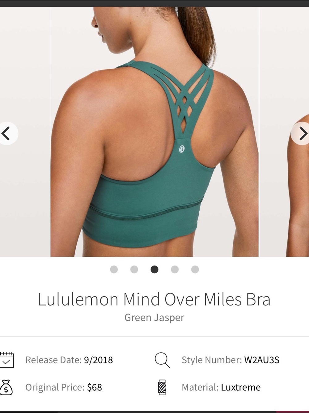 Lululemon Mind Over Miles Bra Green Jasper